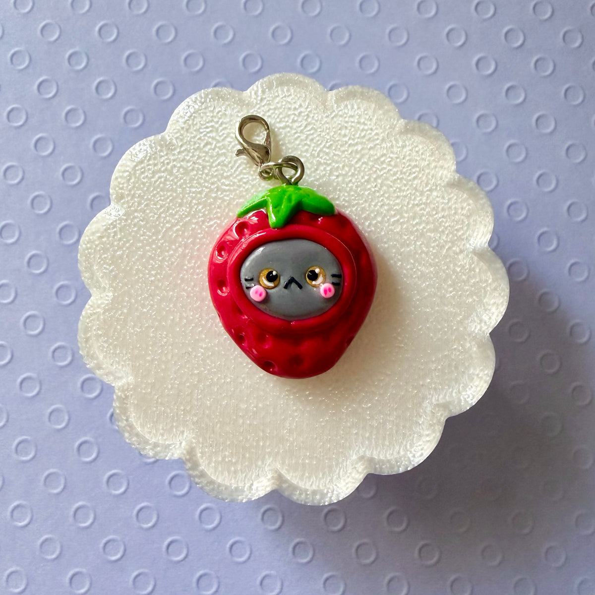 Strawberry Hat Cat charm